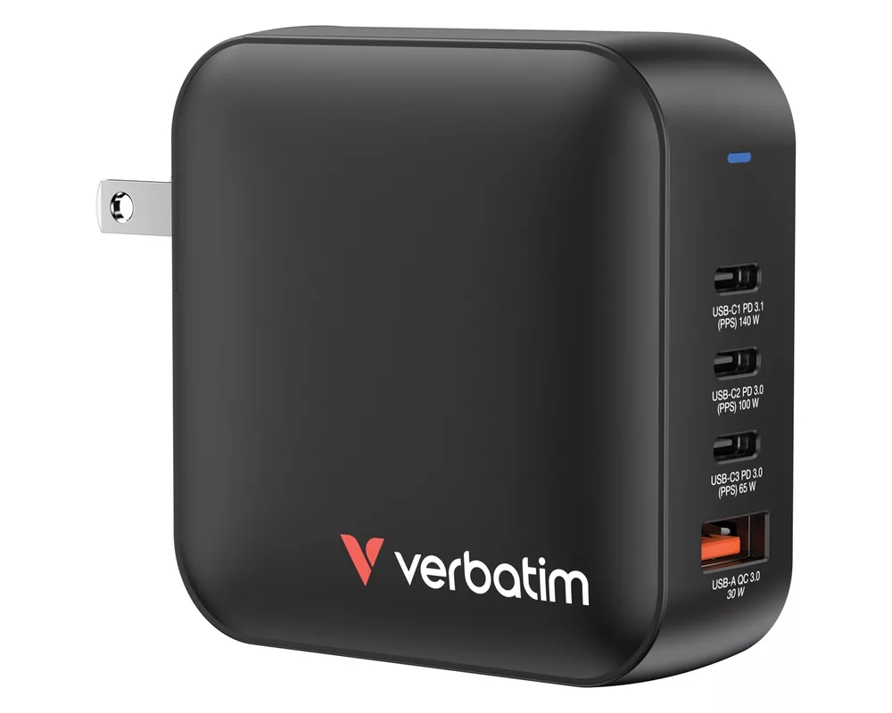 Зарядно Verbatim Mini GaN Charger 165W 4 Port US plug with EU and UK adaptors 6