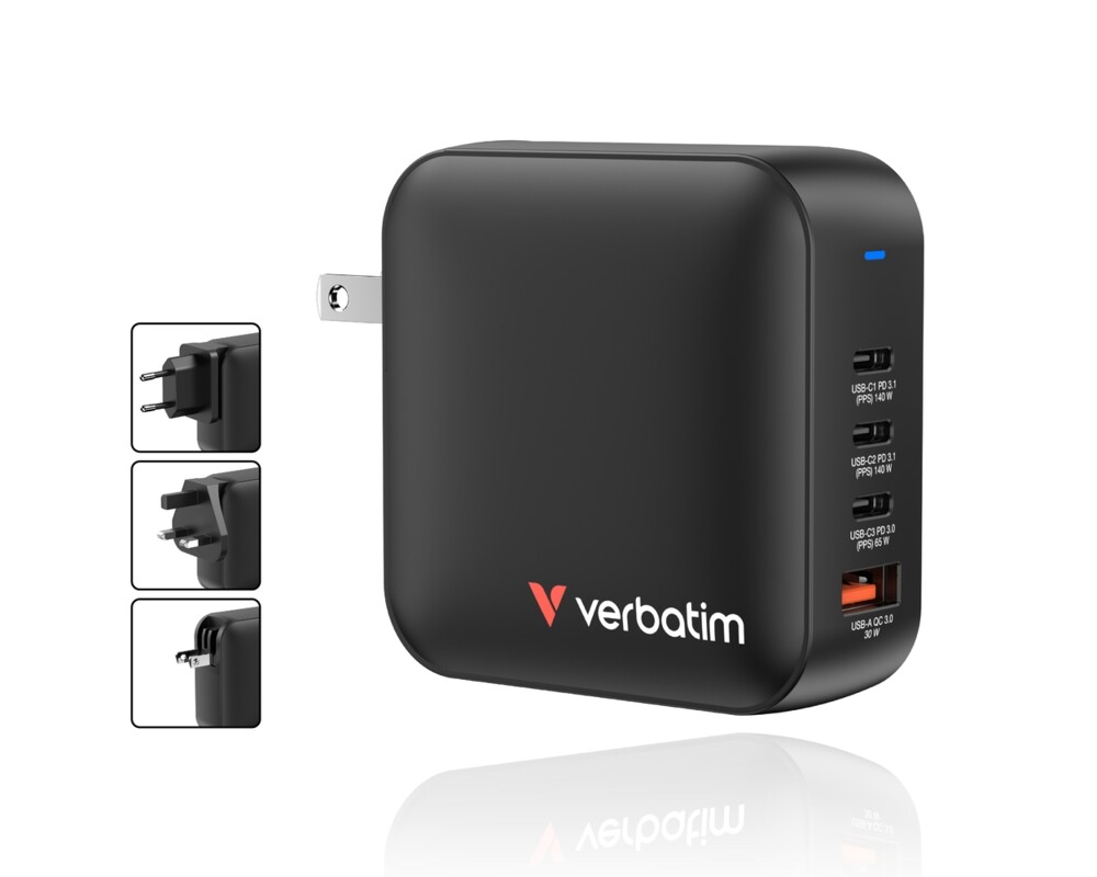 Зарядно Verbatim Mini GaN Charger 165W 4 Port US plug with EU and UK adaptors 5