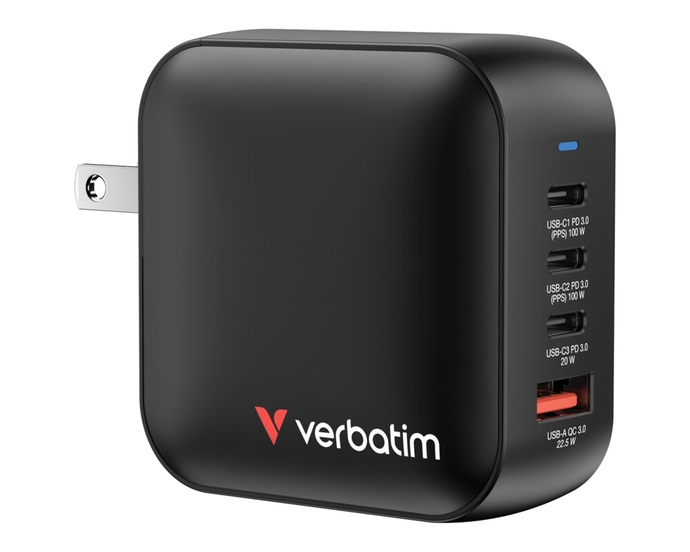 Зарядно Verbatim Mini GaN Charger 100W 4 Port US plug with EU and UK adaptors 7
