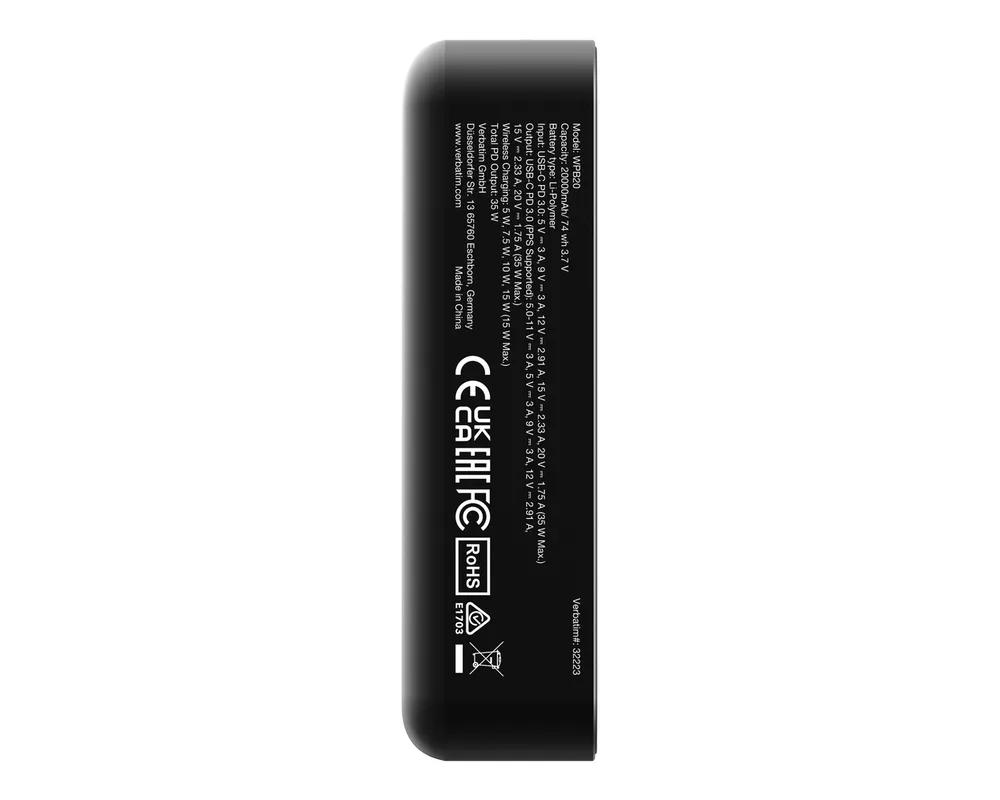 Външна батерия Verbatim Charge 'n' Go Essentials Power Bank Magnetic Wireless 20000mAh Black 8