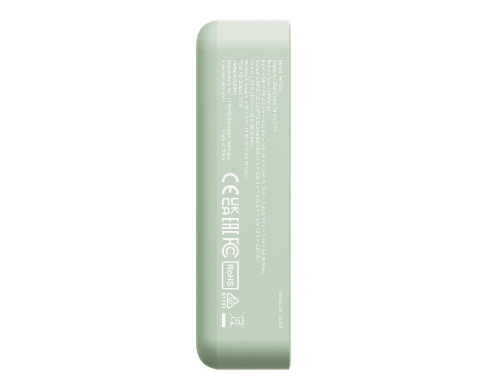 Външна батерия Verbatim Charge 'n' Go Essentials Power Bank Magnetic Wireless 20000mAh Green 7
