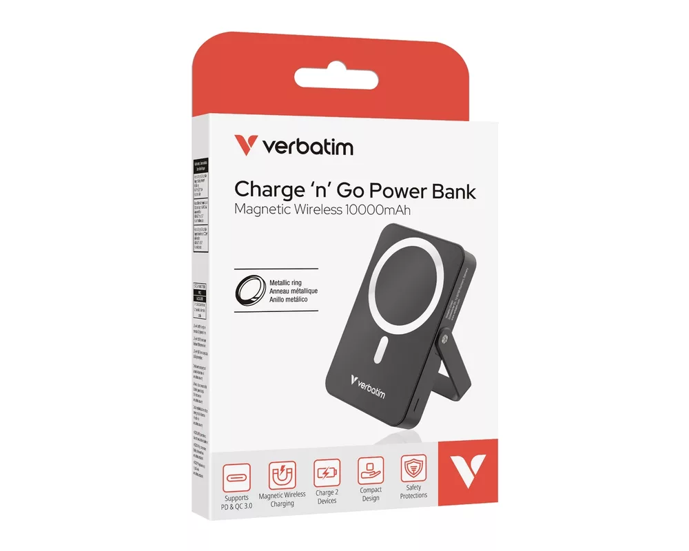 Външна батерия Verbatim Charge 'n' Go Power Bank with Stand Magnetic Wireless 10000mAh Black 7