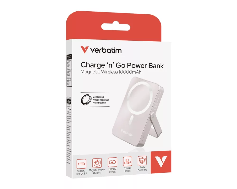 Външна батерия Verbatim Charge 'n' Go Power Bank with Stand Magnetic Wireless 10000mAh Pink 7
