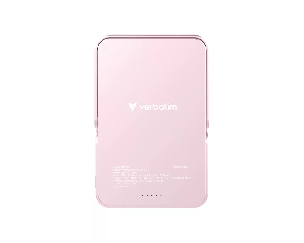 Външна батерия Verbatim Charge 'n' Go Power Bank with Stand Magnetic Wireless 10000mAh Pink 3