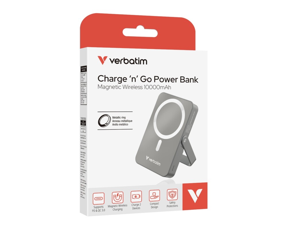 Външна батерия Verbatim Charge 'n' Go Power Bank with Stand Magnetic Wireless 10000mAh Grey 7