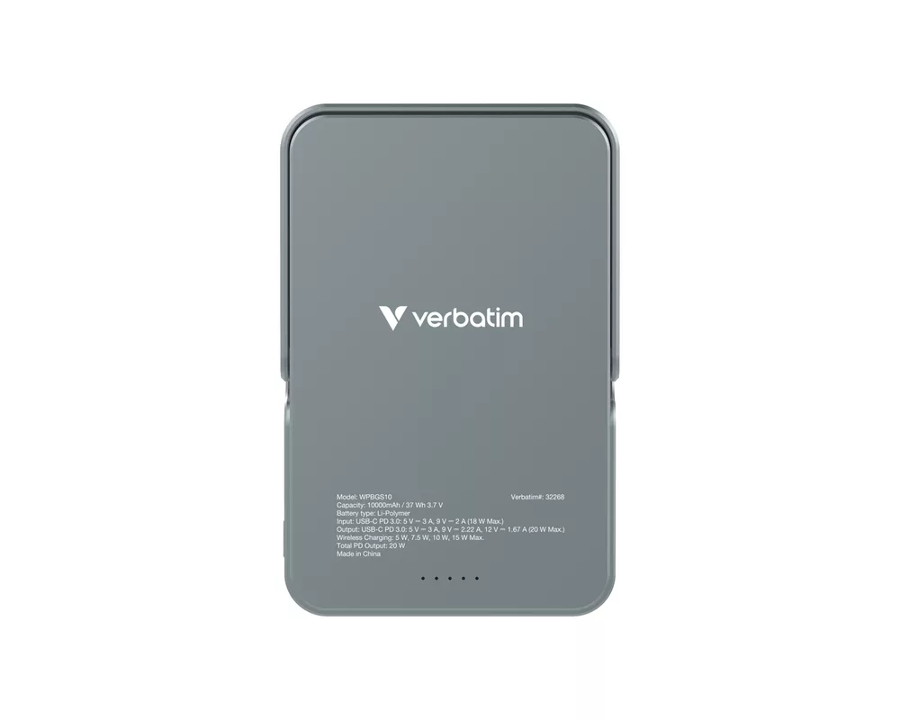 Външна батерия Verbatim Charge 'n' Go Power Bank with Stand Magnetic Wireless 10000mAh Grey 3