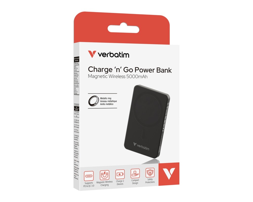 Външна батерия Verbatim Charge 'n' Go Essentials Power Bank Magnetic Wireless 5000mAh Black 4