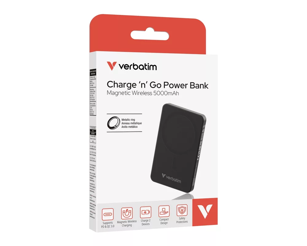 Външна батерия Verbatim Charge 'n' Go Essentials Power Bank Magnetic Wireless 5000mAh Black 4