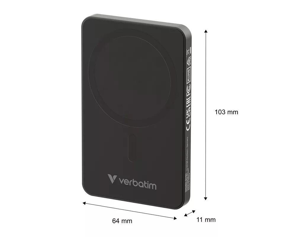 Външна батерия Verbatim Charge 'n' Go Essentials Power Bank Magnetic Wireless 5000mAh Black 6