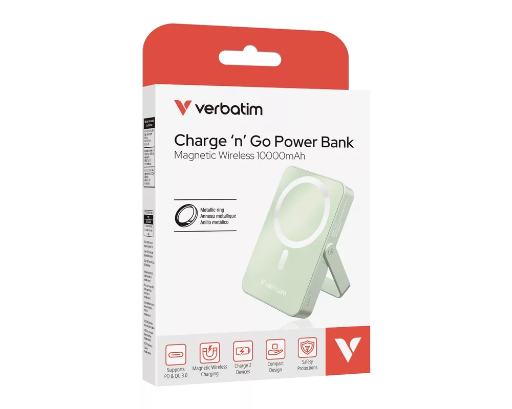 Външна батерия Verbatim Charge 'n' Go Power Bank with Stand Magnetic Wireless 10000mAh Green 7
