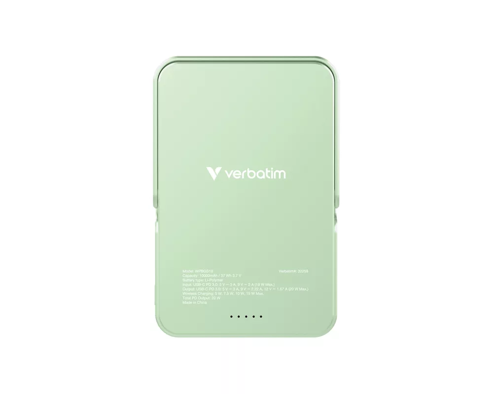 Външна батерия Verbatim Charge 'n' Go Power Bank with Stand Magnetic Wireless 10000mAh Green 3