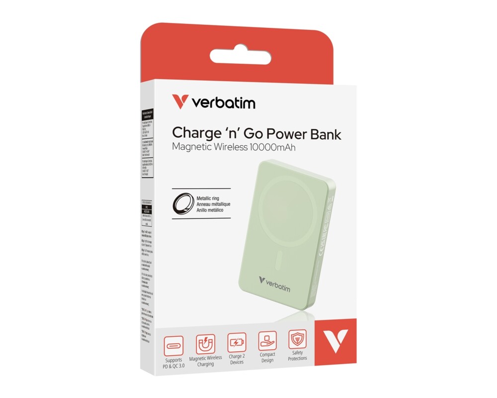 Външна батерия Verbatim Charge 'n' Go Essentials Power Bank Magnetic Wireless 10000mAh Green 5