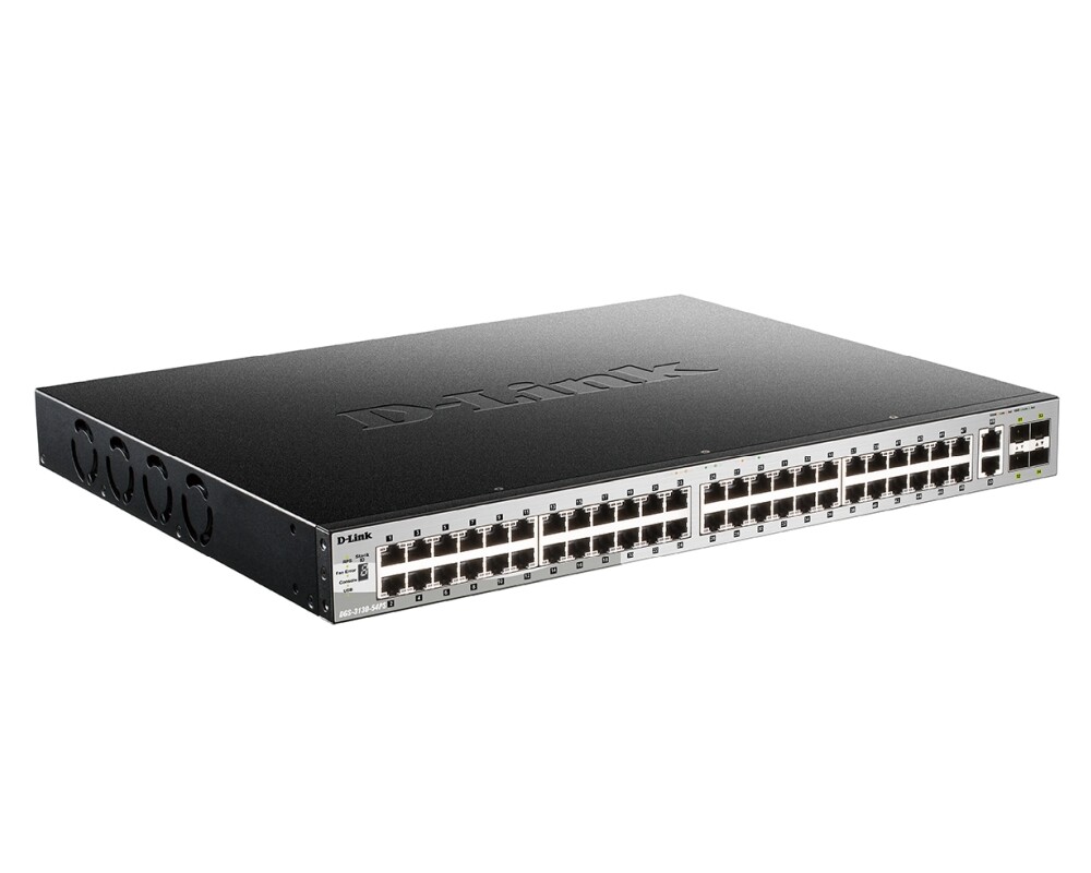 Switch (Комутатор) D-Link 48x10/100/1000BASE-T PoE ports (370W budget) Layer 3 Stackable Managed Gigabit Switch with 2x10GBASE-T ports and 4xSFP+ ports  2