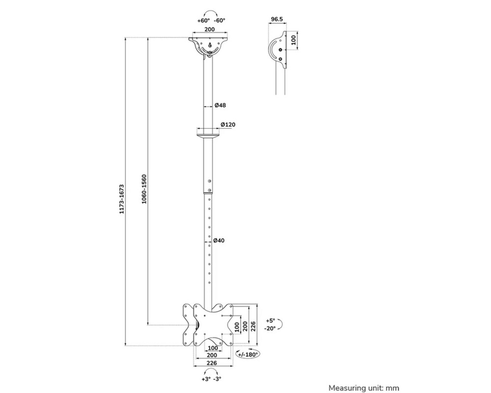 Стойка Neomounts Back-to-Back Screen Ceiling Mount (Height: 106-156 cm) 18