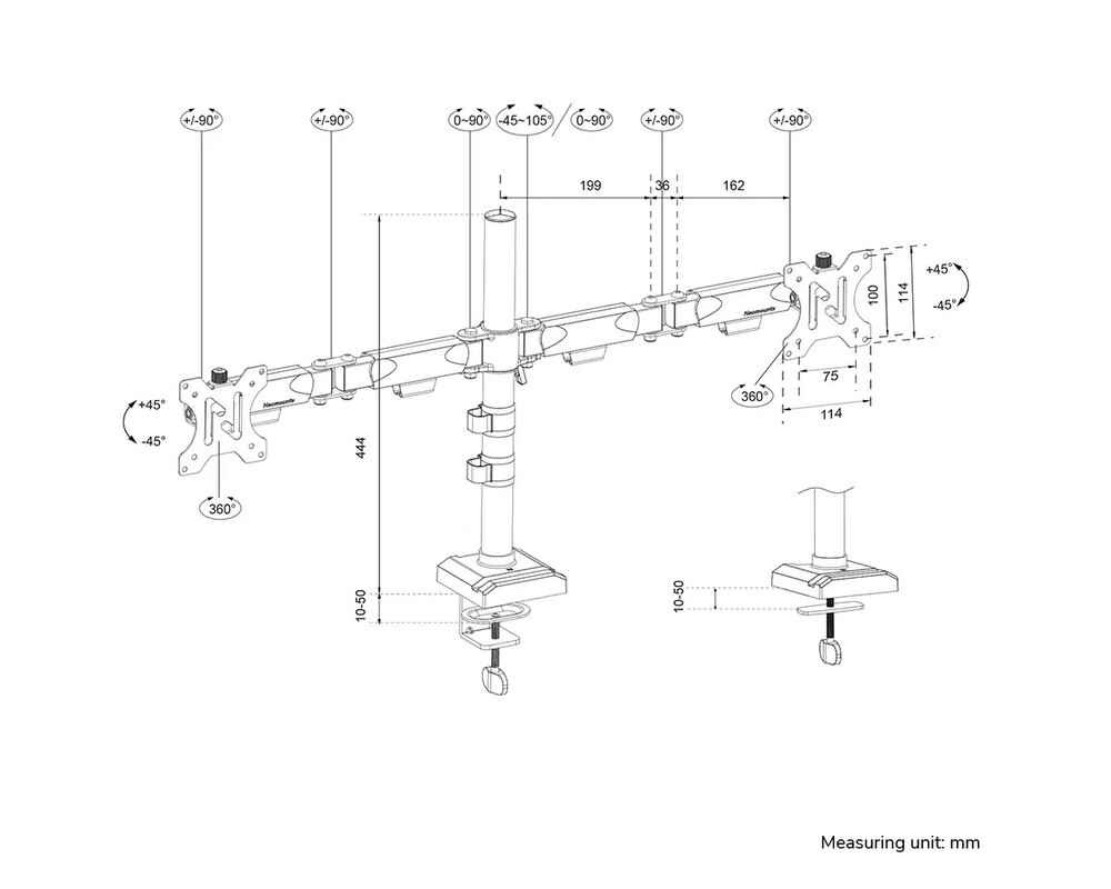 Стойка Neomounts Nero Double Flat Screen Desk Mount (phone holder+Quick-fix clamp/grommet) 15
