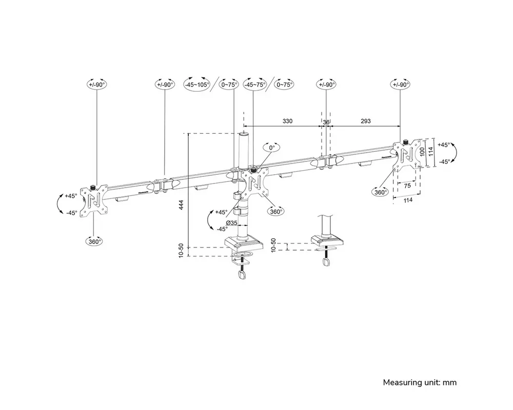 Стойка Neomounts Nero Triple Flat Screen Desk Mount (phone holder+Quick-fix clamp/grommet) 15
