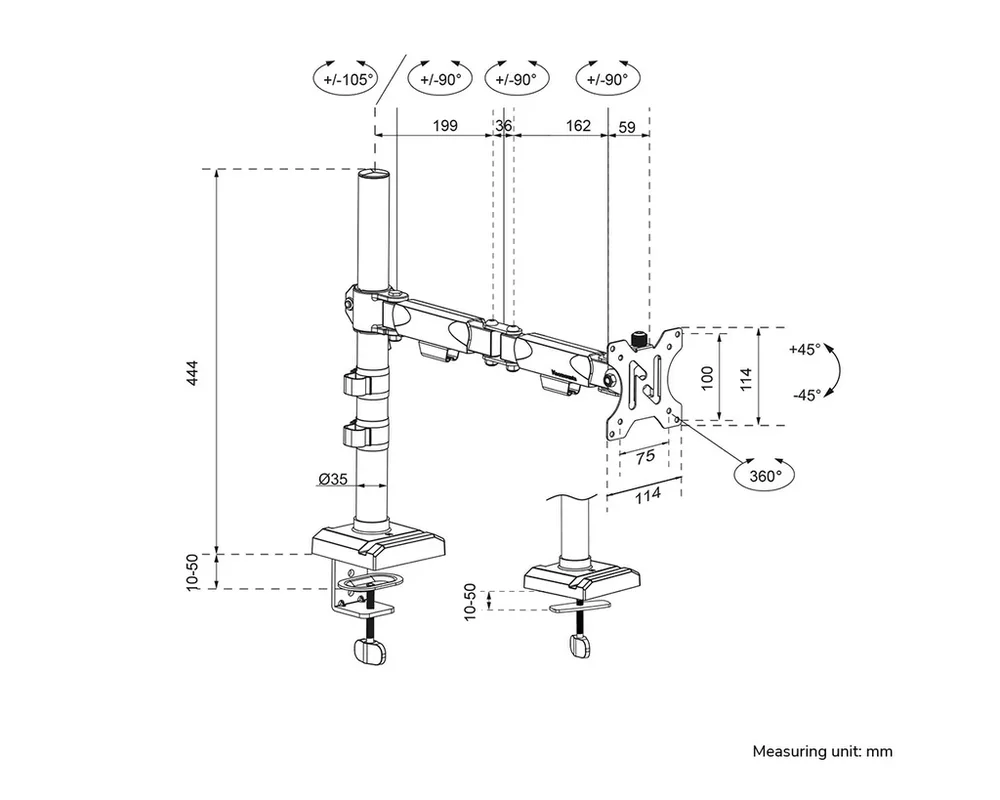 Стойка Neomounts Nero Single Flat Screen Desk Mount (phone holder+Quick-fix clamp/grommet) 13