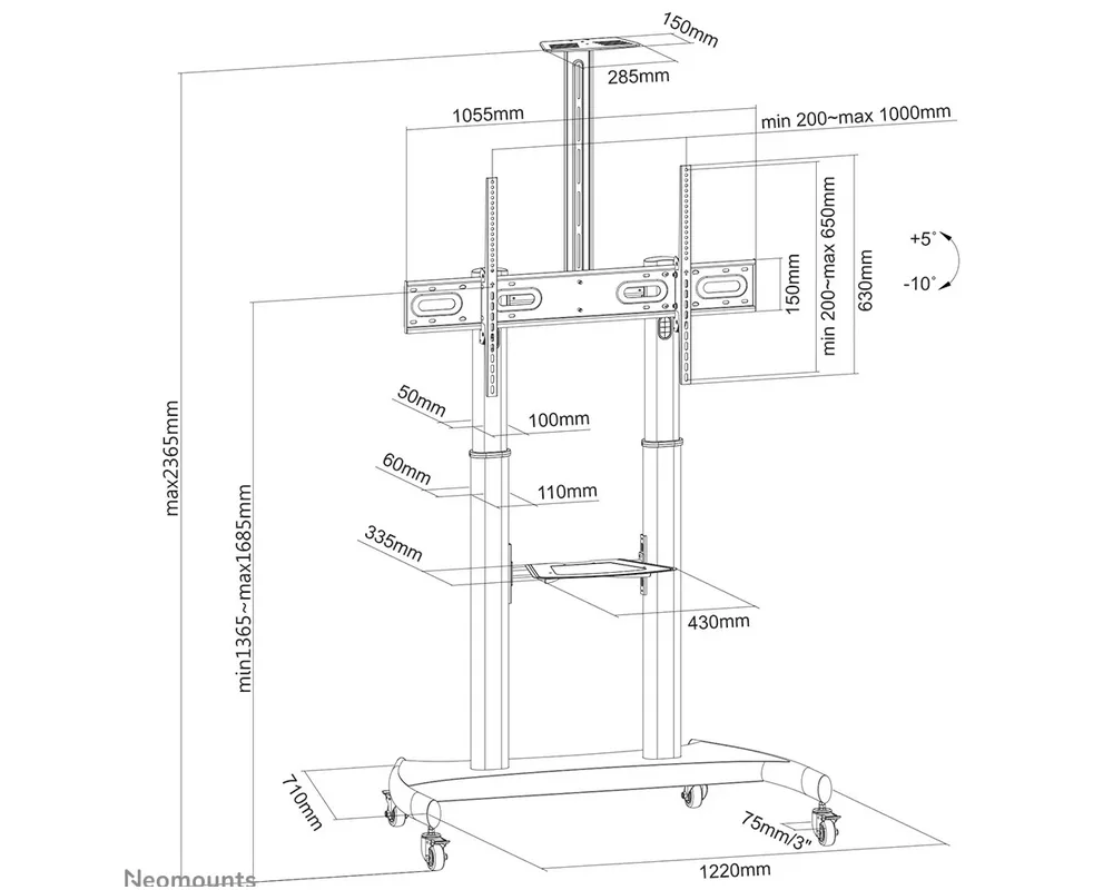 Стойка Neomounts Mobile Flat Screen Floor Stand (height: 128-160 cm) 14