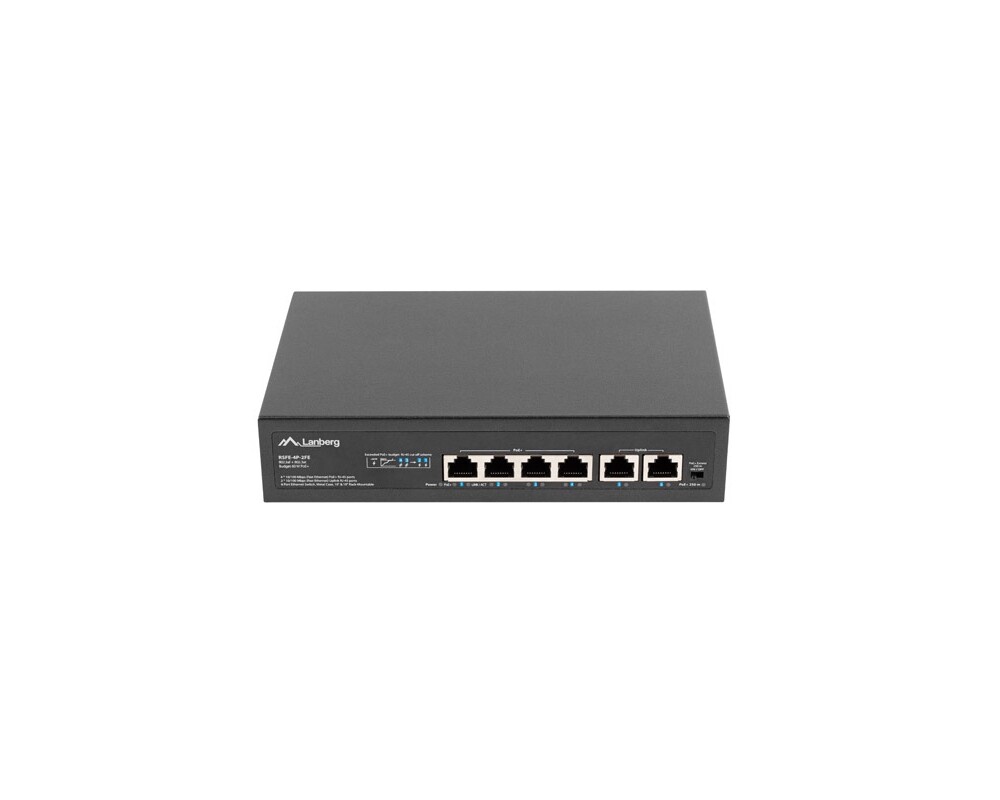 Switch (Комутатор) Lanberg switch 4x 100mb poe+/2x 100mb unmanaged rack 10"/19" fast ethernet 60w 6