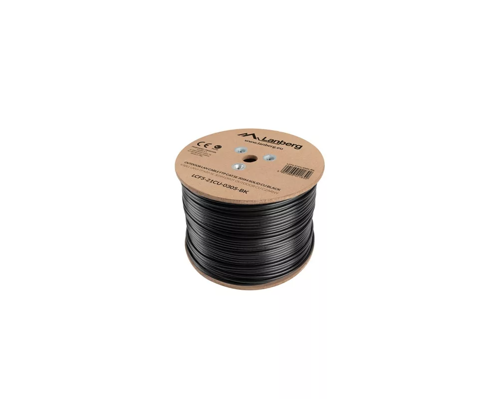 Кабел Lanberg LAN cable CAT.5e ftp 305m solid outdoor cu black fluke passed 2
