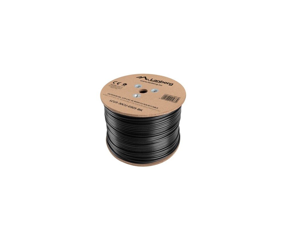 Кабел Lanberg LAN cable CAT.5e utp 305m solid outdoor gel-filled cu black fluke passed 2