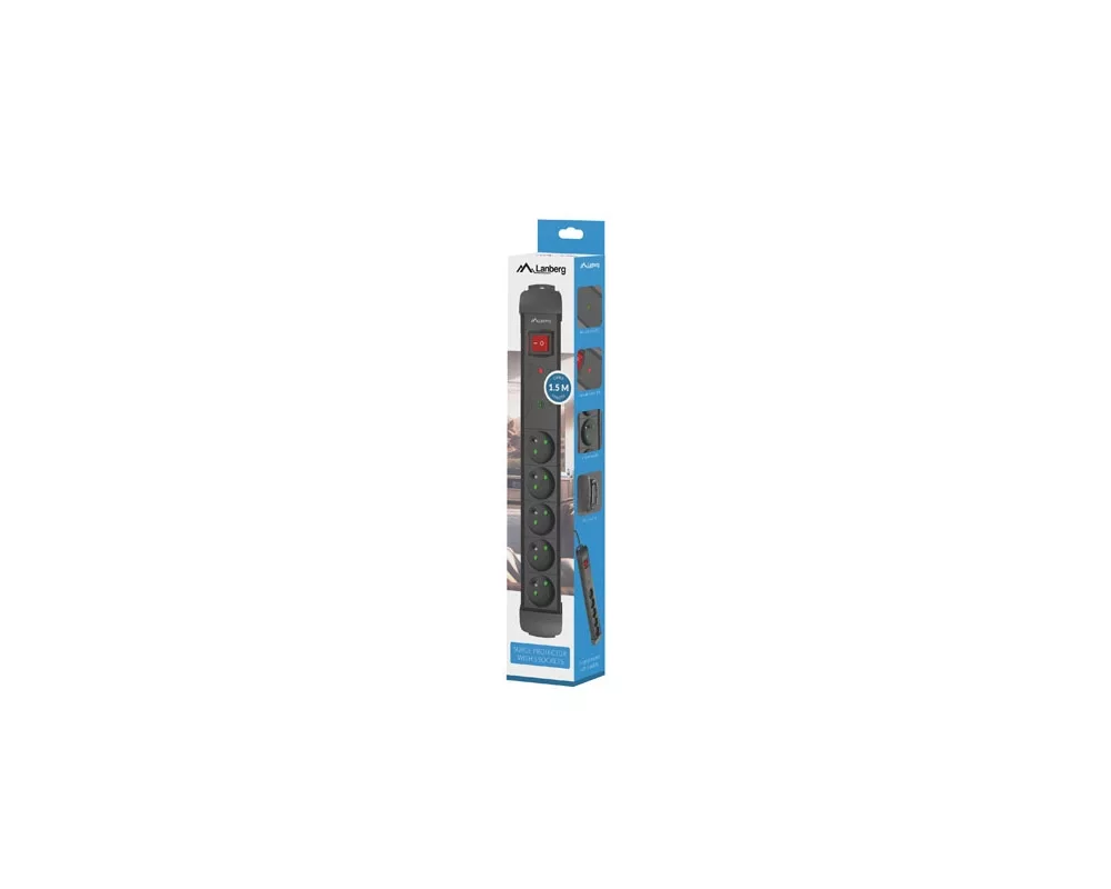 Разклонител Lanberg surge protector sp1 1.5m 5x french outlets black 3