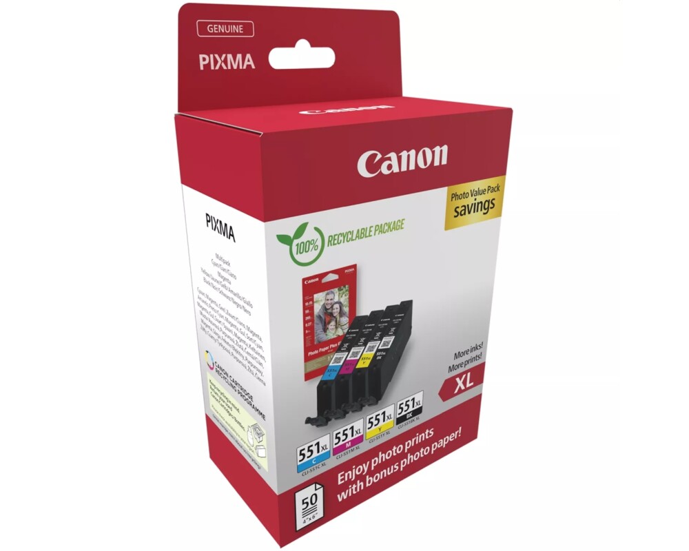 Мастило Canon CLI-551XL C/M/Y/BK Photo Value Pack + Canon Plus Glossy II PP-201 2