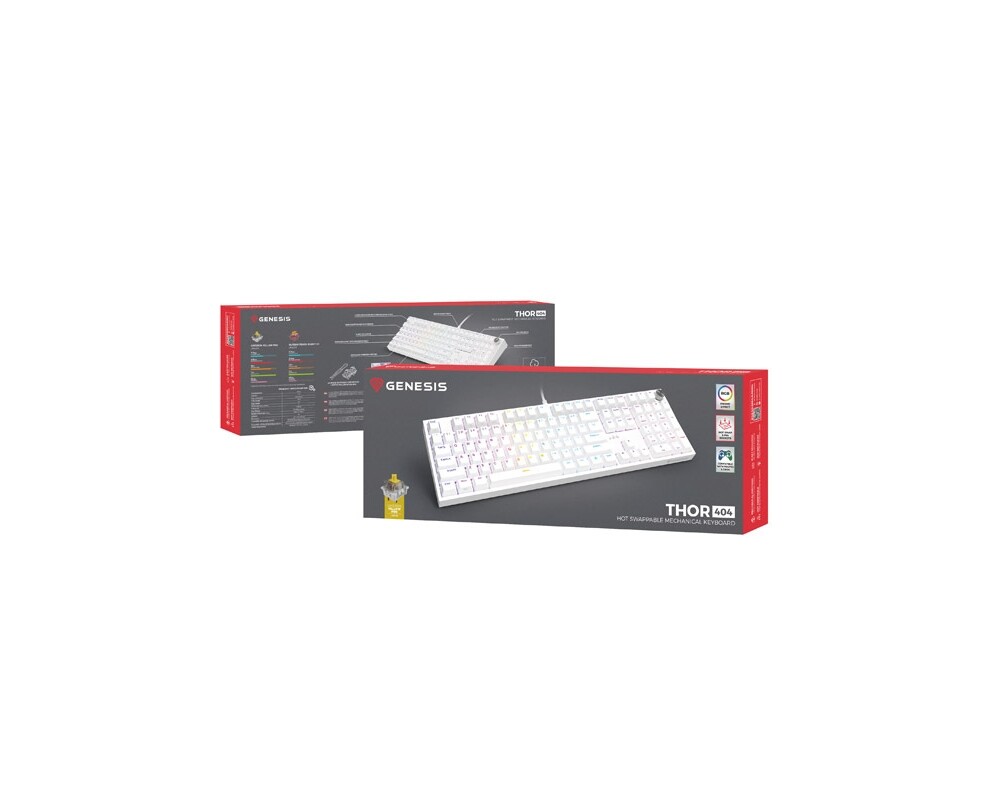 Клавиатура Genesis Mechanical Gaming Keyboard Thor 404 White RGB Backlight Gateron Peach Silent 9