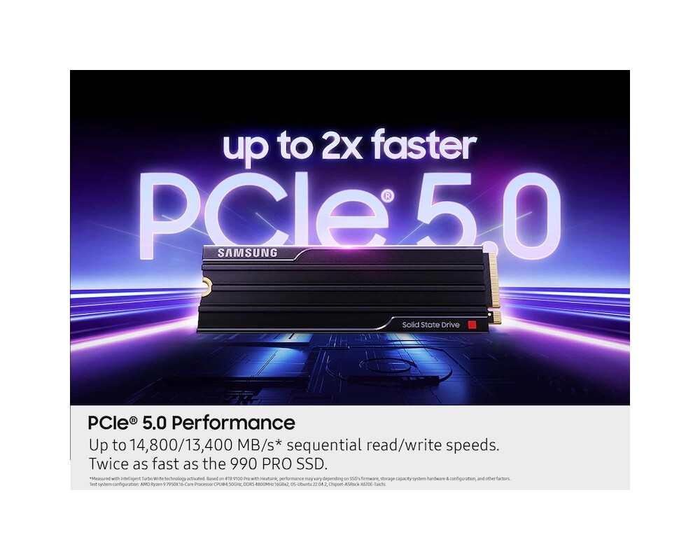 SSD 2TB Samsung SSD 9100 PRO Heatsink PCIe 5.0 NVMe 2.0 M.2  Read 14700 MB/s Write 13400 MB/s 4