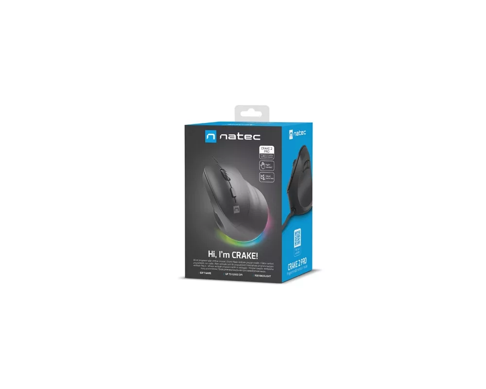 Мишка Natec Vertical Mouse Crake 2 Pro 12800DPI Optical Black 7
