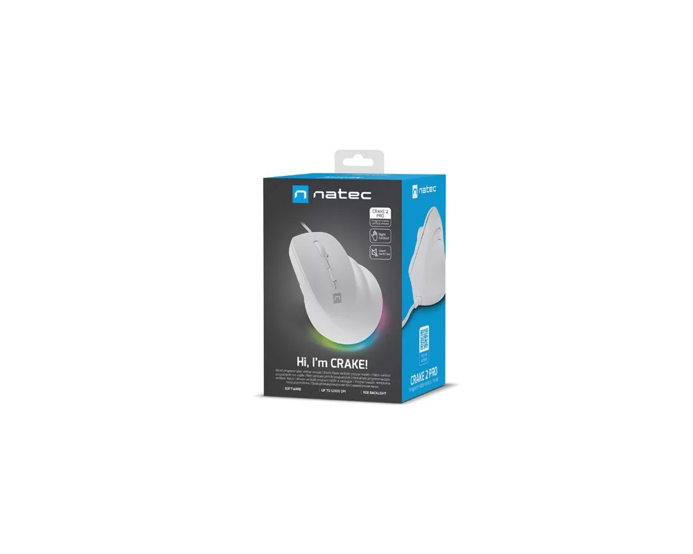 Мишка Natec Vertical Mouse Crake 2 Pro 12800DPI Optical White 6