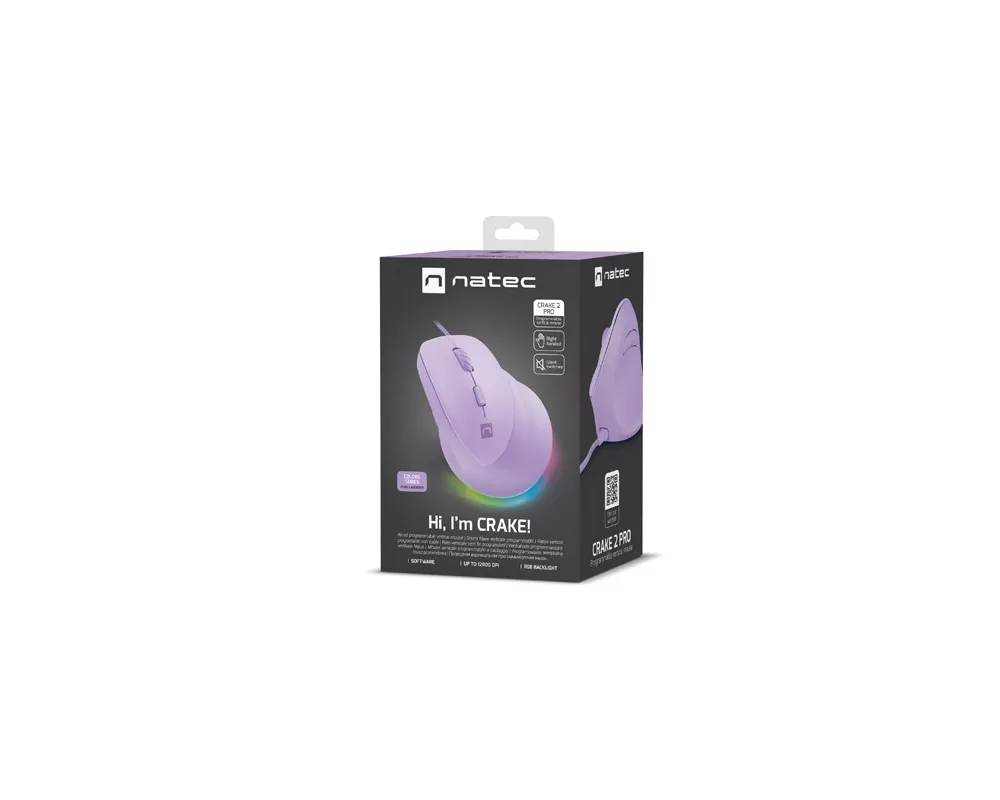 Мишка Natec Vertical Mouse Crake 2 Pro 12800DPI Optical Pure Lavander 5
