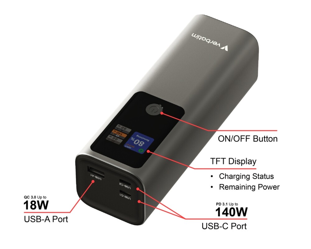 Външна батерия Verbatim Charge 'n' Go Power Bank 27000mAh 183W Grey 5