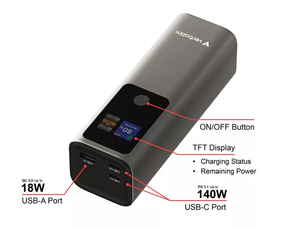 Външна батерия Verbatim Charge 'n' Go Power Bank 27000mAh 183W Grey 5