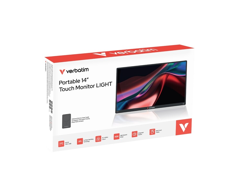 Монитор Verbatim Portable 14" FHD Touch Monitor LIGHT with Wireless Power Supply incl. Power Bank 5000mAh 9