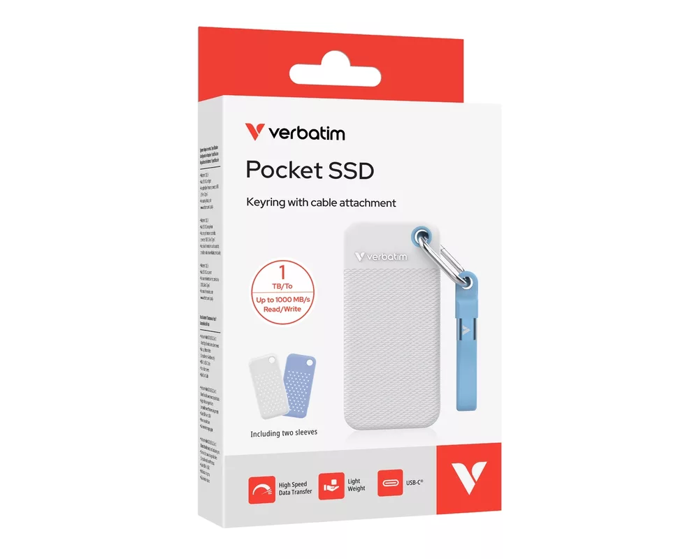 SSD Verbatim Pocket SSD USB 3.2 Gen 2 1TB White/Light Blue incl. two rubber sleeves 5