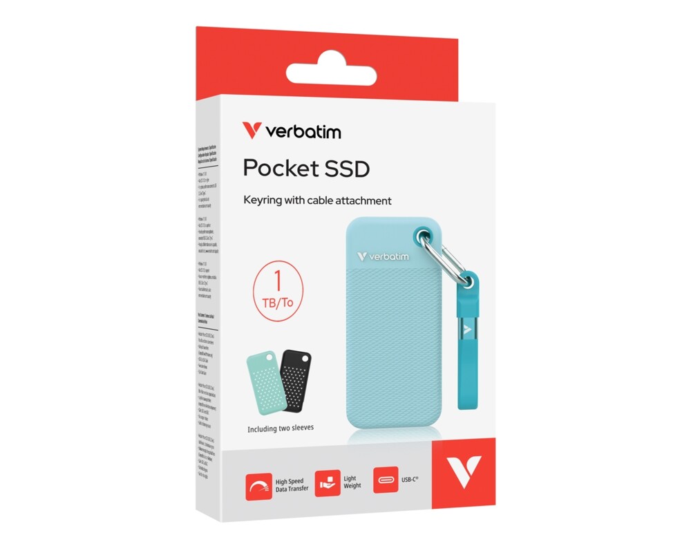 SSD Verbatim Pocket SSD USB 3.2 Gen 2 1TB Polar Blue incl. two rubber sleeves 5