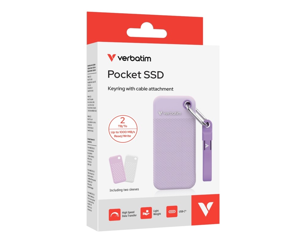 SSD Verbatim Pocket SSD USB 3.2 Gen 2 2TB Purple incl. two rubber sleeves 5