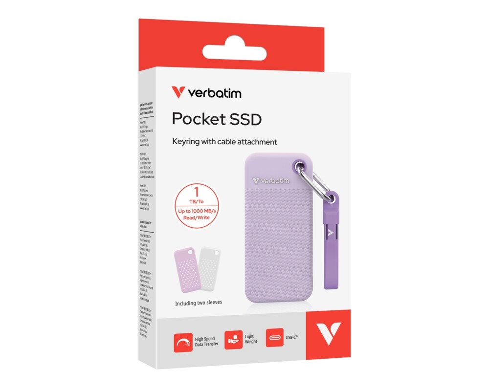 SSD Verbatim Pocket SSD USB 3.2 Gen 2 1TB Purple incl. two rubber sleeves 5