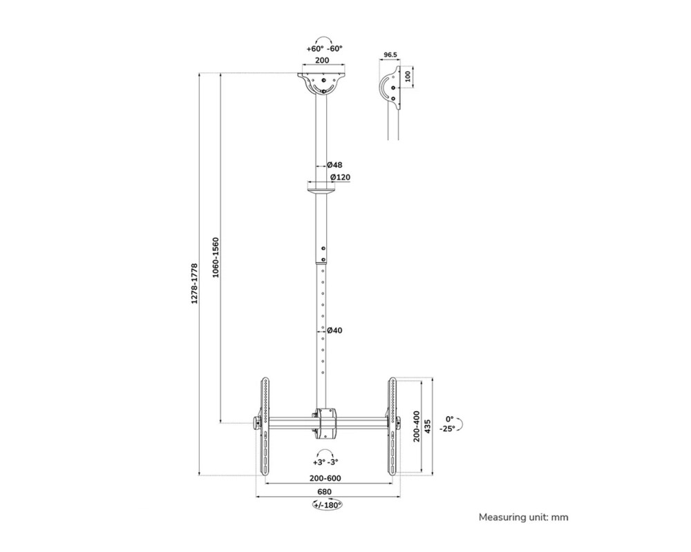 Стойка Neomounts Flat Screen Ceiling Mount (Height: 106-156 cm) 18