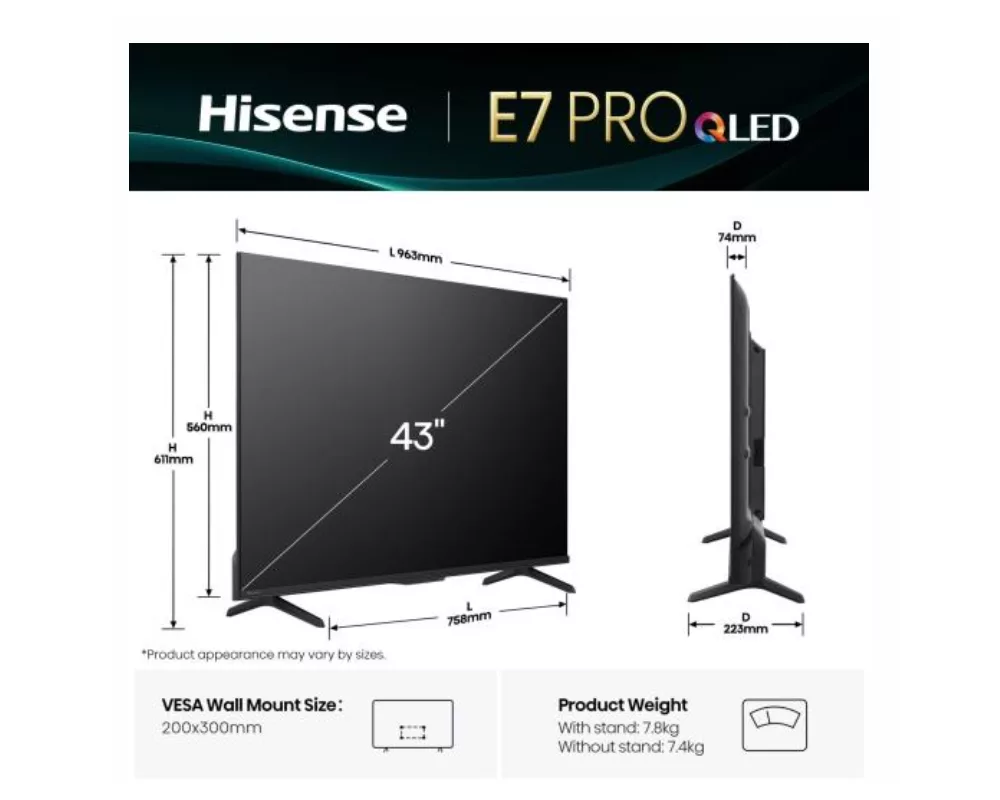 Телевизор Hisense 43" E7Q Pro 2