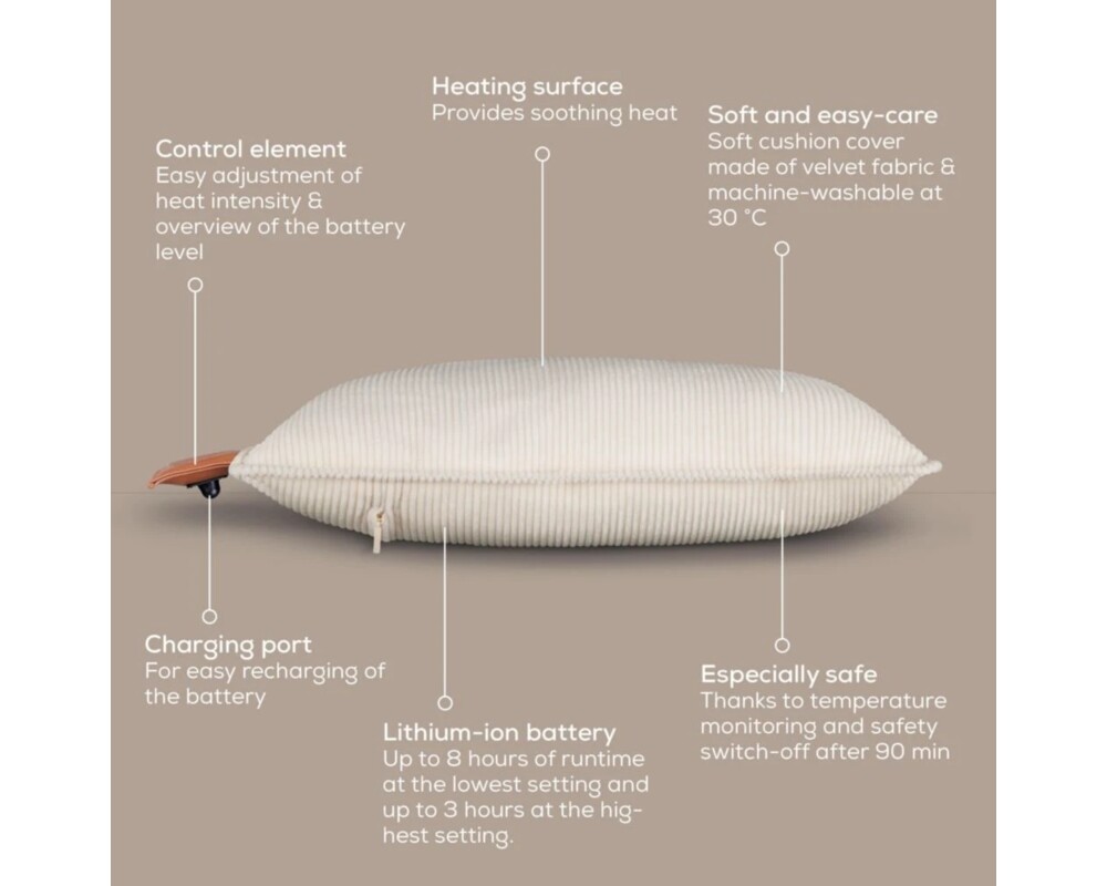 Термоподложка Beurer HK 77 Heaty cashmere-creme; lithium-ion battery; Soft velvet cushion cover machine-washable at 30°C; 3 temperature settings; Fast heating; BSS; 45(L)x45(W) cm 4