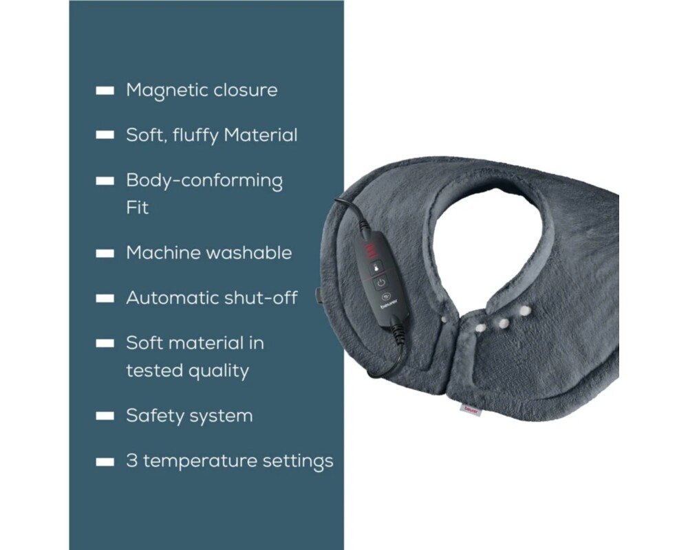 Термоподложка Beurer HK 66 Cosy Grey Shoulder & Neck Heat Pad; 3 temperature settings; auto switch-off after 90 min; washable on 30°; removable switch; fleece fibre;56(L)x52(W) cm 2