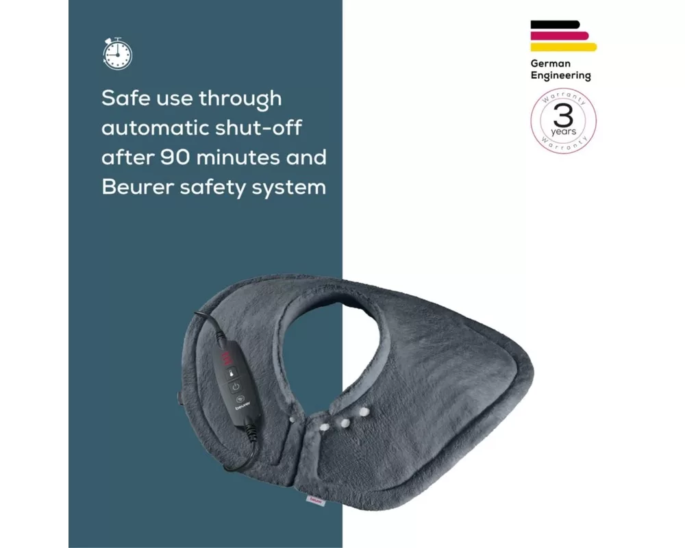 Термоподложка Beurer HK 66 Cosy Grey Shoulder & Neck Heat Pad; 3 temperature settings; auto switch-off after 90 min; washable on 30°; removable switch; fleece fibre;56(L)x52(W) cm 4