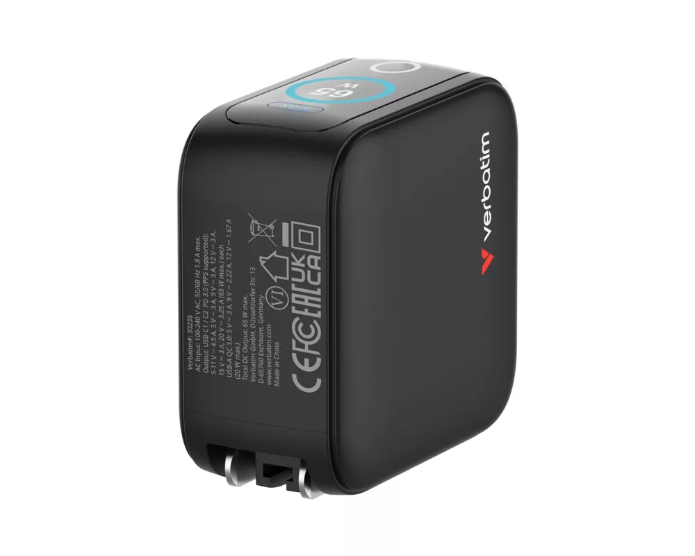 Зарядно Verbatim Mini GaN Charger 65W with Display 9
