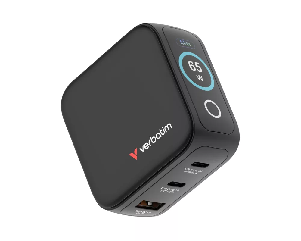 Зарядно Verbatim Mini GaN Charger 65W with Display 3