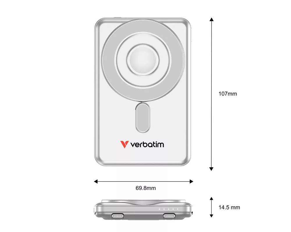 Външна батерия Verbatim Charge 'n' Go 2C Power Bank Magnetic Wireless 5000mAh with 2 USB-C Cables & Stand Silver 11