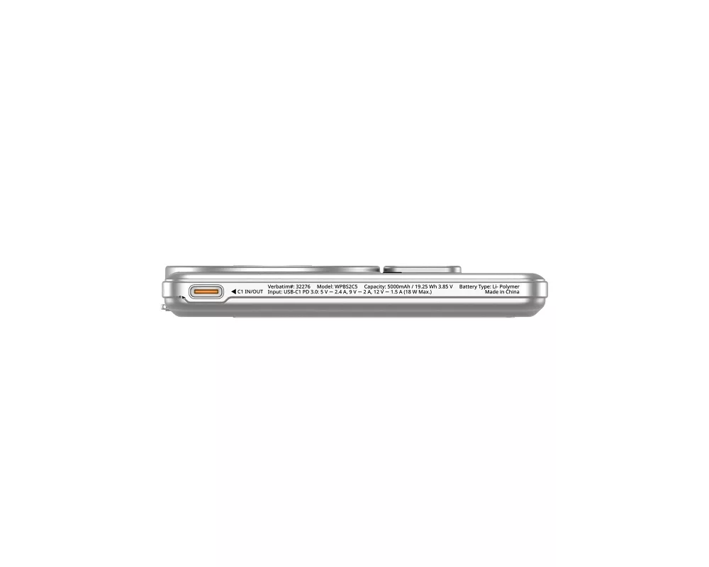 Външна батерия Verbatim Charge 'n' Go 2C Power Bank Magnetic Wireless 5000mAh with 2 USB-C Cables & Stand Silver 6
