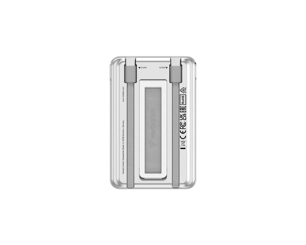 Външна батерия Verbatim Charge 'n' Go 2C Power Bank Magnetic Wireless 5000mAh with 2 USB-C Cables & Stand Silver 8