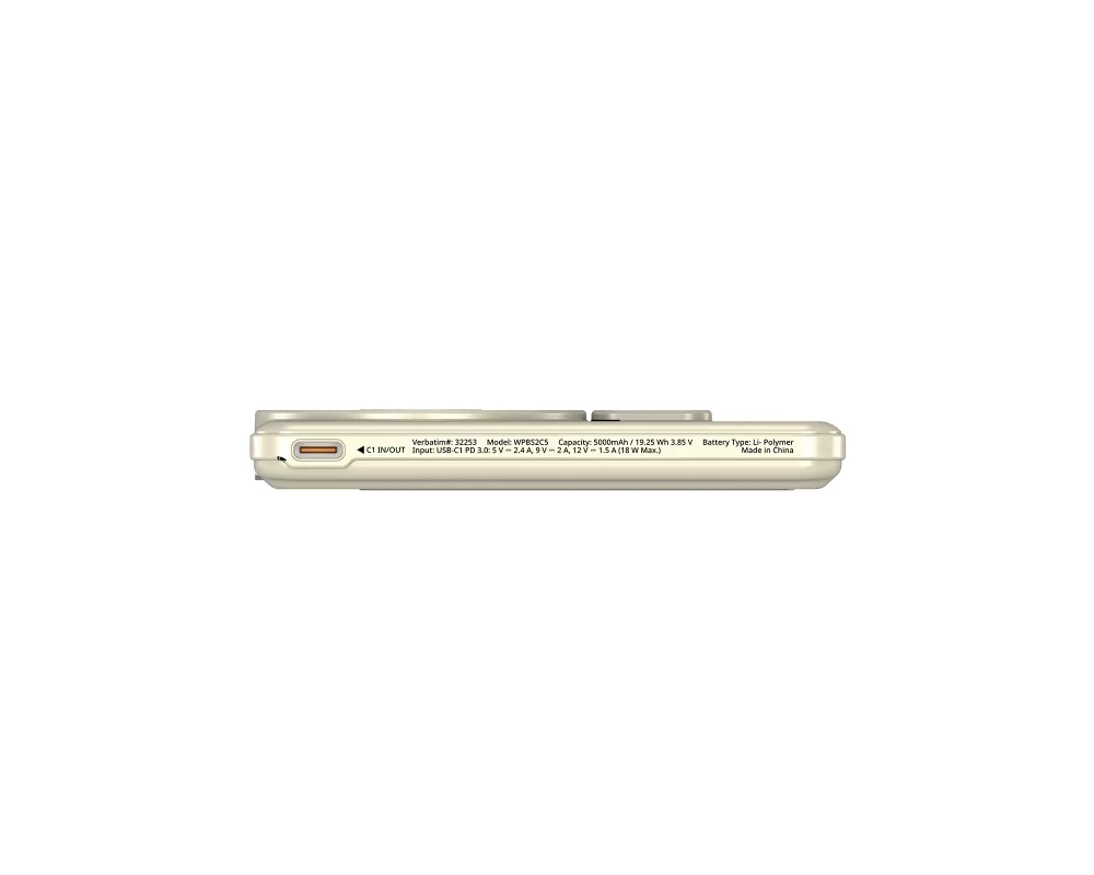 Външна батерия Verbatim Charge 'n' Go 2C Power Bank Magnetic Wireless 5000mAh with 2 USB-C Cables & Stand Gold 7